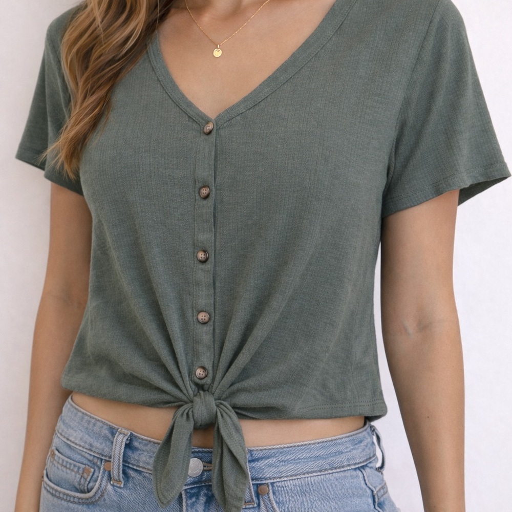 American Eagle Outfitters Olive Button-Down Crop Top